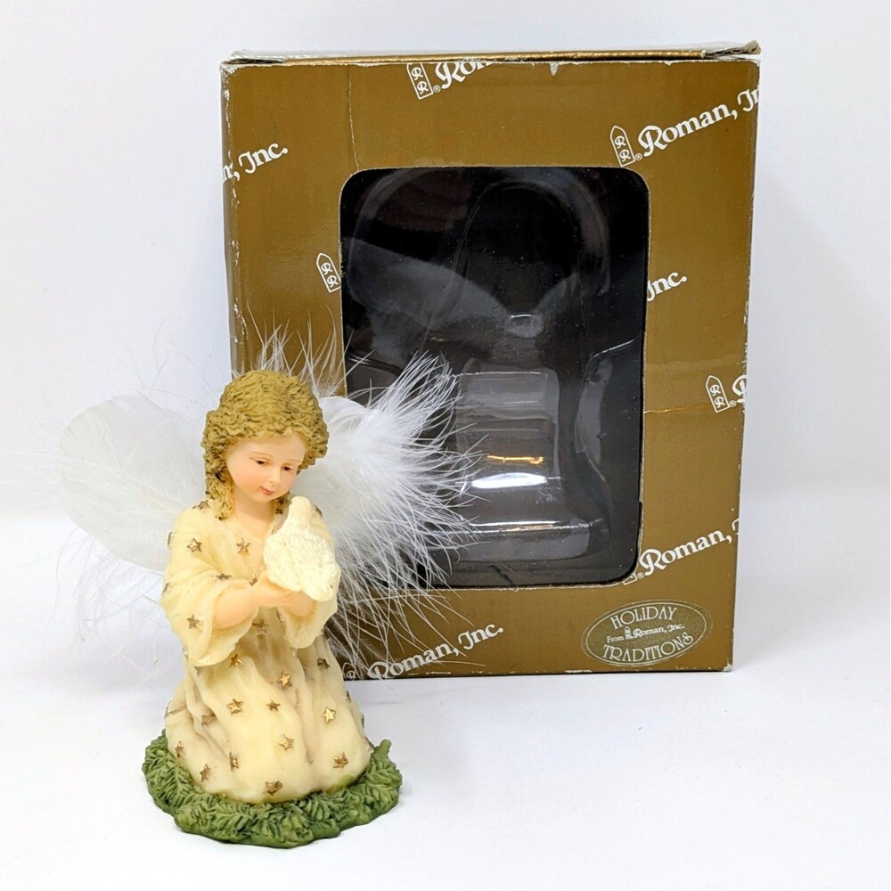 Vtg 1996 Roman Inc. ANGEL OF PEACE Figure 3" | Holding Dove Feather Wings | RARE